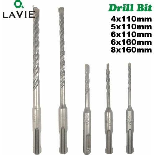 LA VIE 5pcs/set SDS PLUS Shank Hammer Impact Drill Bit Slot Tip 4 5 6 8mm Electric Hammer Drill Bits Rotary Concrete Masonry 012