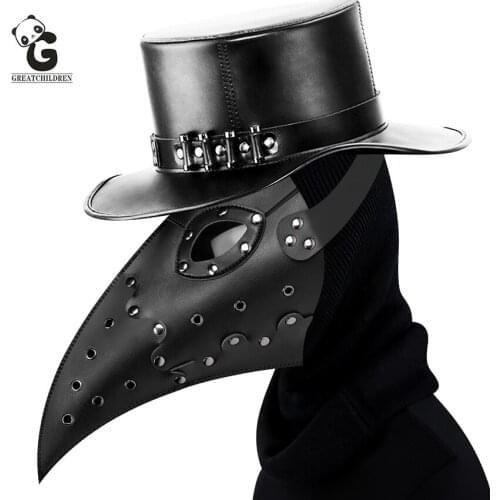 Leather Mask Plague Doctor Men Steam Punks Luxury Black Death Mask The Plague Doctor Cosplay Beak Prop Masque Halloween