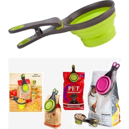 Pet Multifunctional Foldable Cat and Dog Feeder Bowl Food Measuring Spoon Storage Clip Pet Cat and Dog Supplies 118ml / 237ml