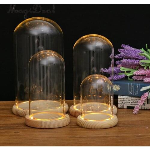 Desk Decor Glass Light Up Display Dome Cover Shade Shield With Wood Cork Home Decorations for Pub Bar Cafe