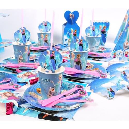 2021 New Disney Frozen Design Birthday Party Decorations Gift Paper Cups Plates Spoon Baby Shower Disposable Tableware Supplies