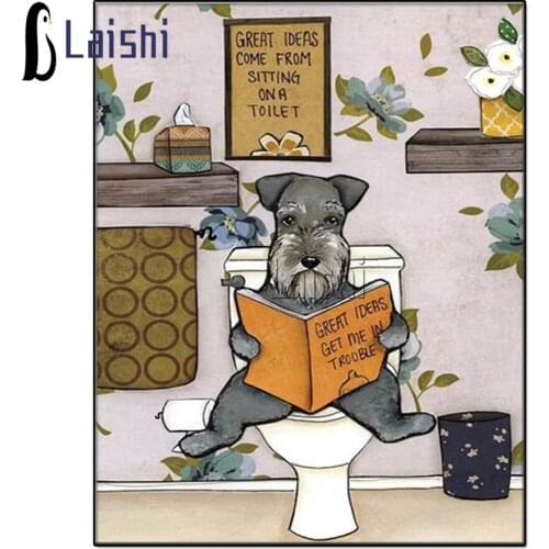 New 5D DIY Diamond Painting Toilet schnauzer Dog Needlework Cross Stitch mosaic animal Diamond Embroidery animal Home decor gift