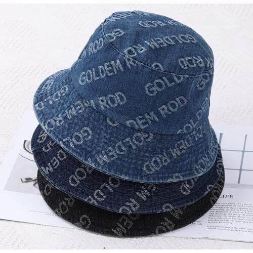 Autumn women casual cotton fisherman hats Lady Foldable printed Washed denim Bucket hat Panama caps gorros