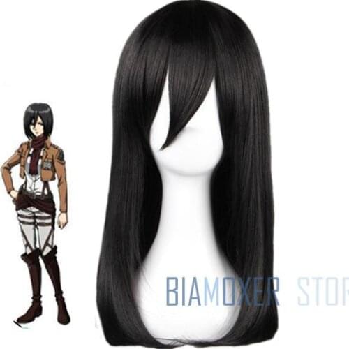 Biamoxer Attack on Titan Mikasa Ackerman Cosplay Wigs 45cm Long Black Heat Resistant Cosplay Costume Wig