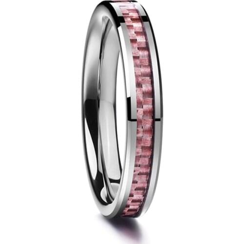 Polished inlaid pink carbon fiber Man Finger Rings wedding tungsten carbide ring for Male Jewelry