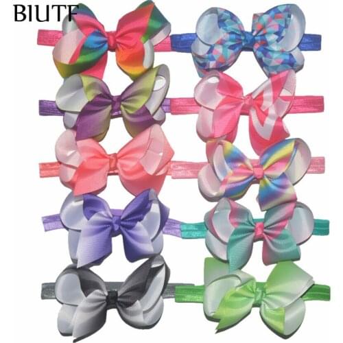 50pcs/lot Ribbon Headband with 4.5'' Grosgrain Hair Bow Bebe Hair Kids Top Knot Headwear Accessories 35 Colors HB024