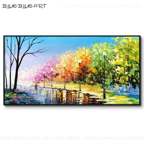 Professional Artist Hand-painted High Quality Abstract Colorful Acrylic Landscape Painting Lover and Umbrella Knife Oil Painting