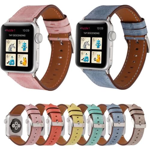 Colorful Leather Genuine Strap for Apple Watch Band Series 1/2/3/4/5 Wristband for iWatch 44mm 42mm 40mm 38mm Bracelet Accessory