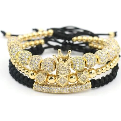Luxury Jewelry 3pcs/Set Bracelet Men Hip Hop Gold Cubic Micro Pave CZ Ball Charm Bracelets For Women Couples Pulseira Bileklik