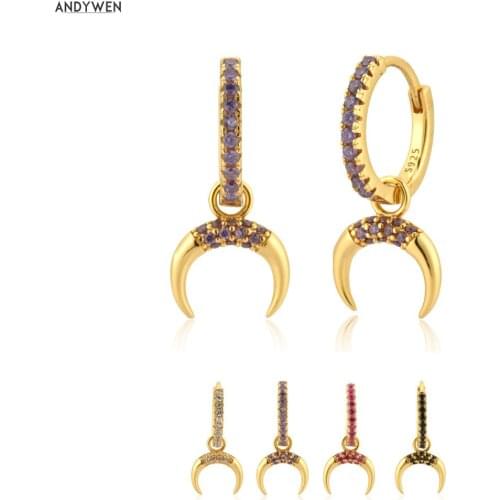 ANDYWEN 925 Sterling Silver Purple Zircon Crystak Moon Drop Earring Women Rock Punk Fashion 2020 Rock Punk Earring For Women