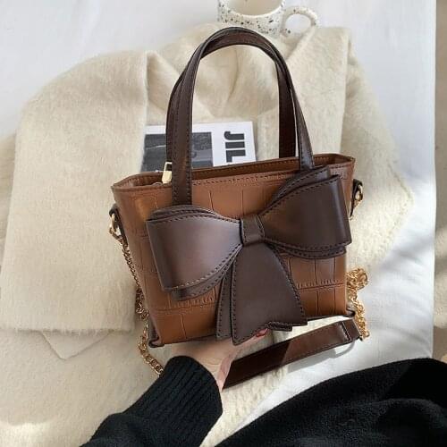 New Bow Small PU Leather Crossbody Bags for Women 2020 Chain Trending Shoulder Bag Luxury Small Handbags and Purses