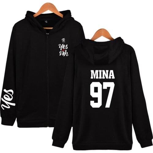 Latest kpop TWICE YES OR YES print hip hop zipper men women hoodies jacket casual zip up long sleeve hooded sweatshirts tops 4XL