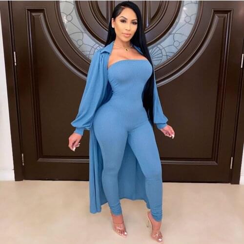 Knit Rib Lounge Wear Two Piece Set Fall Winter Clothes for Women Bodycon One Piece Jumpsuit and Cardigan Long Cover Coat Outfits