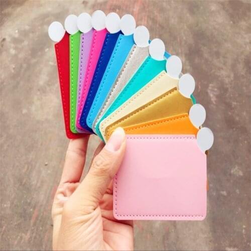 TY393 Portable Mini Shatter Proof Card Style Pocket Cosmetic Mirror PU Leather Cover Stainless Steel Unbreakable Makeup