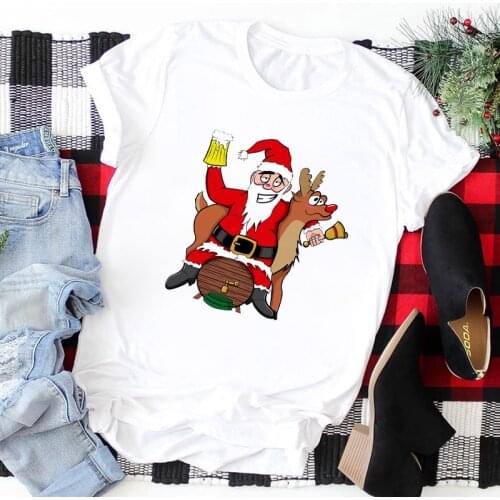 Vintage Tshirt Christmas Elk T Shirt Women Fashion Elk Graphic Cute Tee Kawaii TShirt Aesthetic Thanksgiving Camiseta