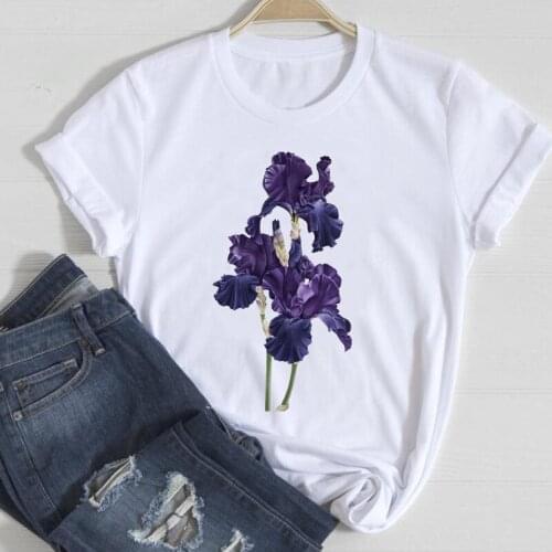 T-shirts Lady Print Female Tee T-Shirt Women Flower Elegant Travel Clothing Short Sleeve Clothes Graphic Tshirt Top