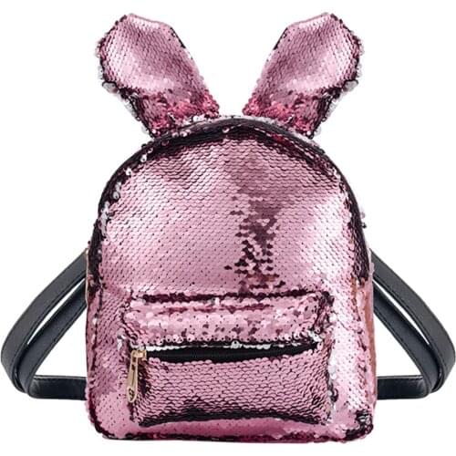 Fashion Style Pink Fish Scale Sequins Girls Backpacks Sequined Decor Large Capacity Bag for Women