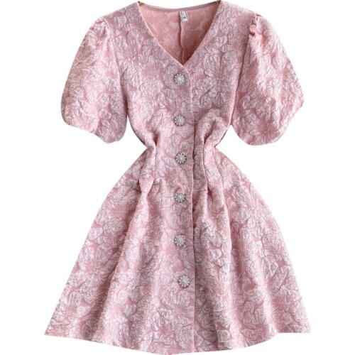 Vestidos Mujer Verano 2021 Women Single Breasted Exposed Waist Dress 2021 Sexy V neck Jacquard Hollow Out Dress