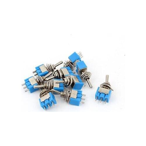10pcs MTS-102 3-Pin SPDT 2 Positions ON-ON AC 125V 6A Mini Toggle Switches Blue