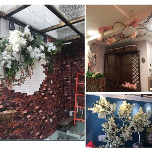 140 Flower Head Wall Hanging Flower Rattan Fake Plant Leaf Wreath 1pcs Silk Artificial Cherry Blossom Vine Wedding Decoration