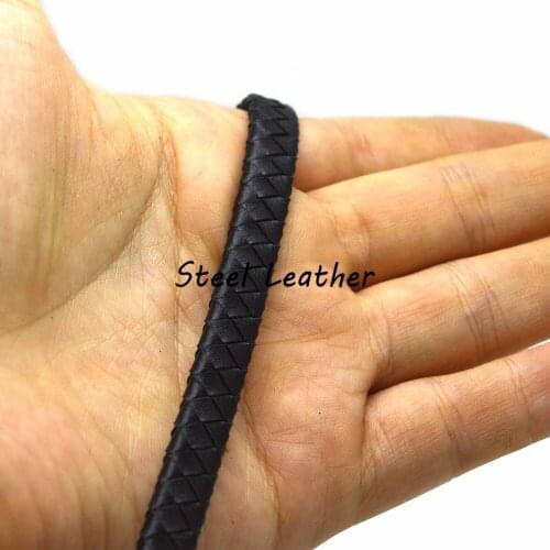 2m/lot Approx 7.6*3.2mm black Flat Braided Leather Cord Rope String for jewelry bracelets making leather strands wholesale diy