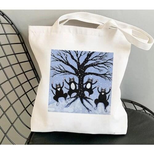 2021 Shopper French Press Coffee Cats Winter Printed Tote Bag women Harajuku shopper handbag girl shopping bag Lady Canvas Bag