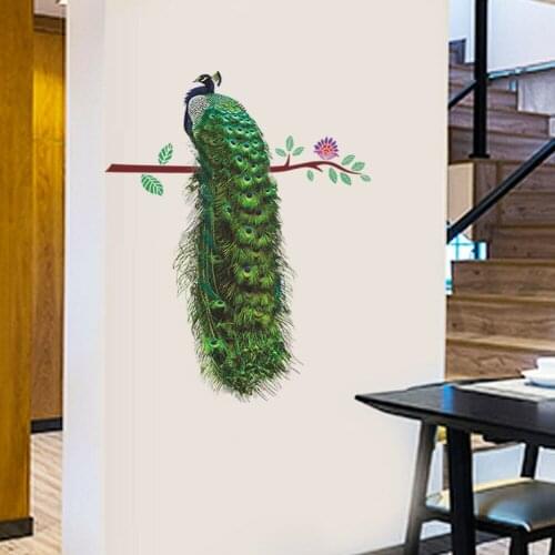 3D Peacock Birds Flower Wall Stickers for Living Room Art Decal Home Decoration