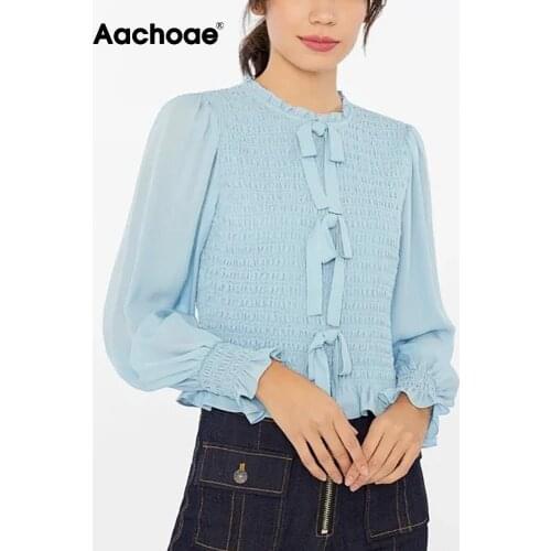 Женские голубые рубашки Aachoae China At AliExpress