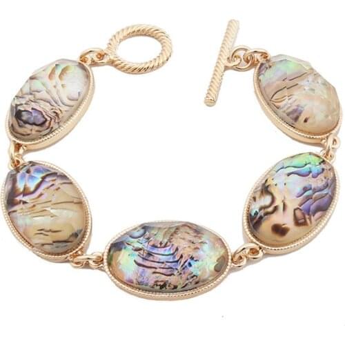 Bohemia Oval Acrylic Abalone Shell Paper Pattern Charms Bracelet Gold Color Bangle Brand Jewelry for Women