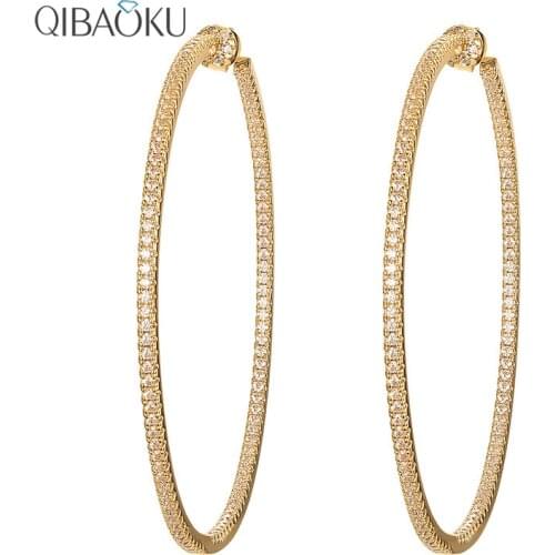 Shiny Cubic Zirconia Gold Color Huge Hoop Earrings Fashion Thin Ring Earrings for Women Big Round Ear Jewelry