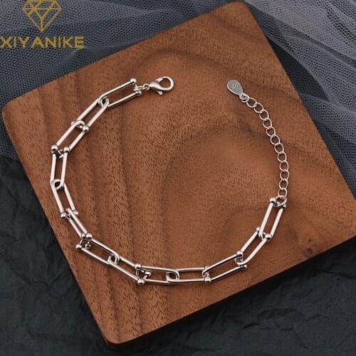 XIYANIKE 925 Sterling Silver U-shaped Horseshoe Shape Bracelet Women Simple Llight Luxury Personality Adjustable Fashion Jewelry