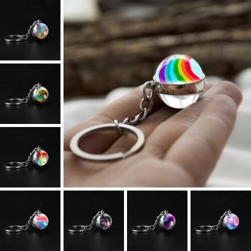 Rainbow Starry Nebula Glass Ball Keychain Handmade Double Side Glass Ball Pendant Keyring Solar System Galaxy Astronomy Jewelry