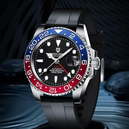 PAGANI DESIGN New 2021 Fashion Mens Mechanical Watches GMT Luxury Sapphire Glass Waterproof Automatic Watch For Men Reloj Hombre