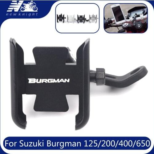 For Suzuki Burgman AN125 AN200 AN400 AN650 Motorcycle Mobile Phone Holder GPS Navigator Mirror Handlebar Bracket Accessories