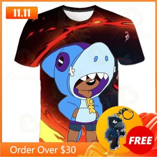 Shark Leon Childrens Wear Kids T-shirt Browlers Game Shirt Boys Girls Harajuku Short Sleeve Tops Tshirt Teen Clothes