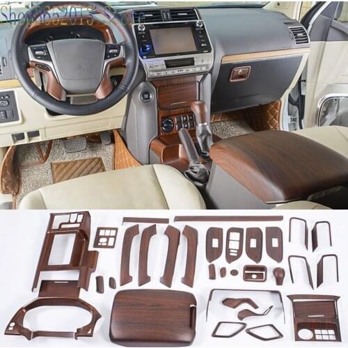For Toyota Land Cruiser Prado FJ150 2018-2020 Wood Grain Full Dash Trim Kit Central Console Gear Shift Decor Cover trim