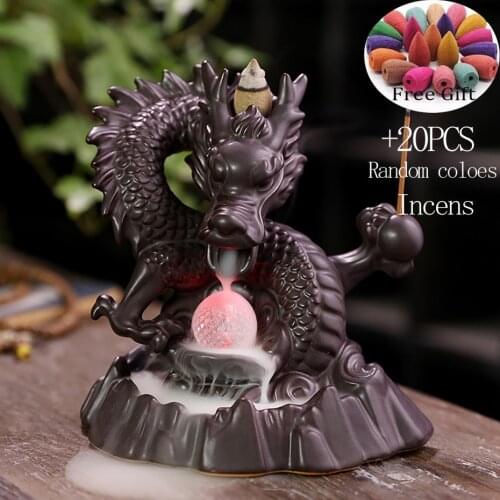 Home Decor 7-Color Change Incense Burner Handmade Ceramic Dragon Backflow Incense Burner Creative Smoke Waterfall Incense Holder