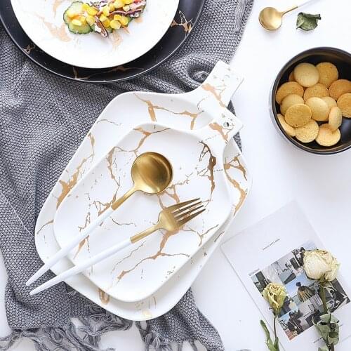 White Black Marble Glazes Ceramic Party Tableware Set Porcelain Breakfast Plates Soup Dishes Noodle Bowl Coffee Mug Cup