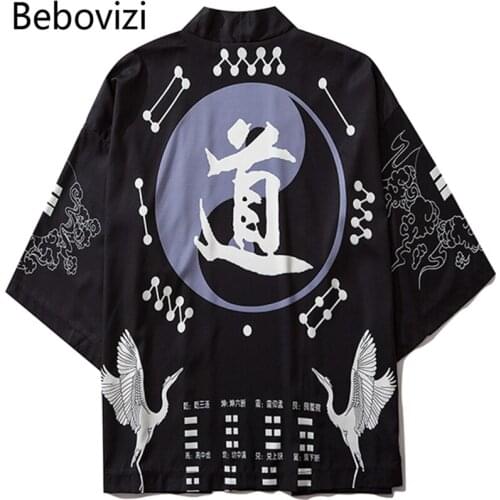 Bebovizi Chinese Tradition Style Kimono Casual Women Cardigan Yukata Kimono Streetwear Men Loose Japanese Asian Clothing