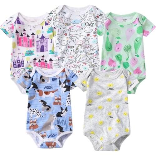New 2020 Newborn Baby Boys Girls Bodysuits Rompers Summer Short Sleeve Cartoon Print Jumpsuit Toddler Playsuit Infant Clothing
