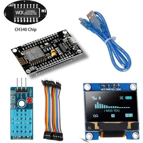 ESP8266 Starter Kit for WiFi IoT NodeMCU Wireless I2C OLED Display DHT11 Temperature Humidity Sensor For Arduino Wifi Sensor Kit