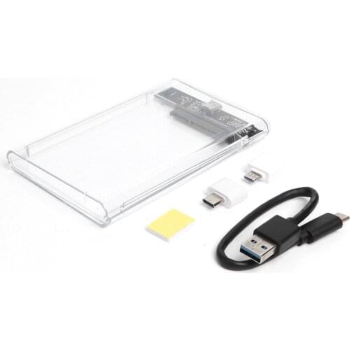 2.5 inch Transparent SATA HDD SSD Case USB 3.1 to Type-C Hard Drive Disk Enclosure Support 8TB Mobile External HDD for Laptop PC