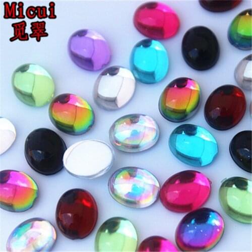 Micui 200pcs 8*10mm Oval Acrylic Rhinestone Applique Cat Eye Flatback Strass Stones Crystals For Wedding Decoration Craft ZZ747