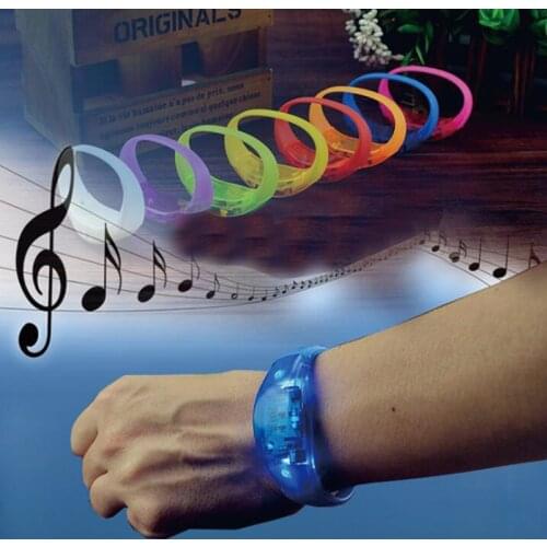 Logo Voice Activated Sound Control Flashing Silicone Led Bracelet vibration control Bangle Christmas New Year wedding Decoration