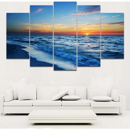 RELIABLI Wall Art HD Print Seascape Paintings Modular Posters 5 Panels Sea And Sunrise Pictures Canvas Print Home Decor Unframed