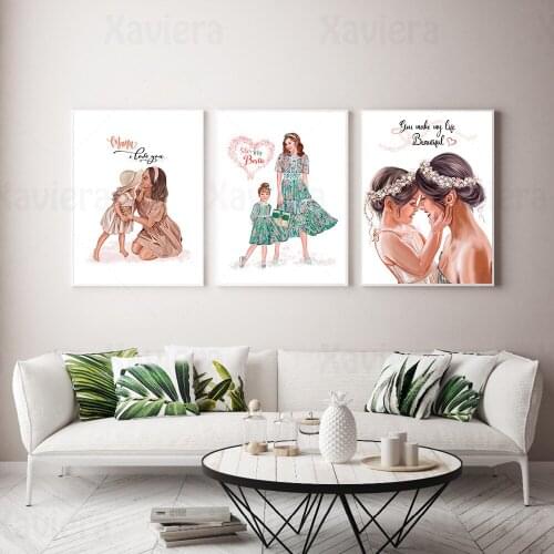 Cartoon Figure Mom and Daughter Posters and Prints Warm Family Love Canvas Painting Bedroom Modern Home Decoration Wall Art