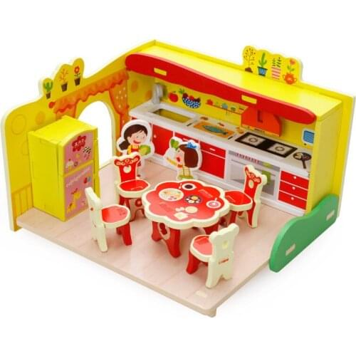MWZ baby learning Wooden Blocks toys assembly furniture toy Kitchen living room sets Educational building block kids gifts toys