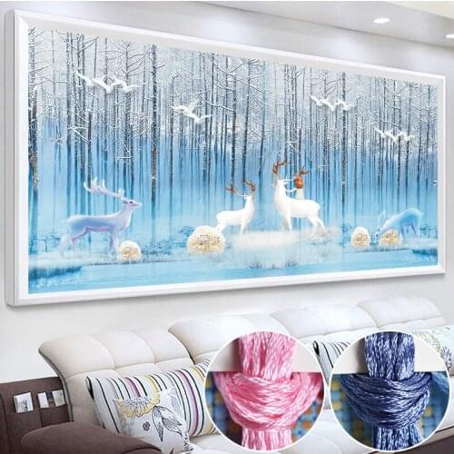Needlework,DIY Printed Landscape Series Elk Cross Stitch,Sets For Embroidery Kit Silk Floss New Styles
