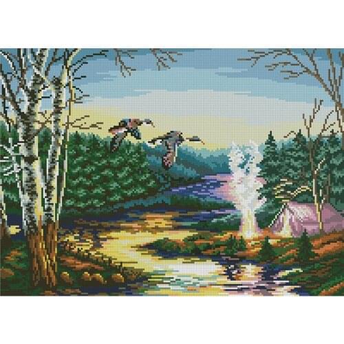 Gold Collection Counted Cross Stitch Kit forest birds dusk house scenery landscape 5930 free shipping