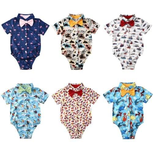 New 6Colors Toddler Kid Baby Boy Gentleman Clothes Flamingo Romper Jumpsuit Summer Outfit